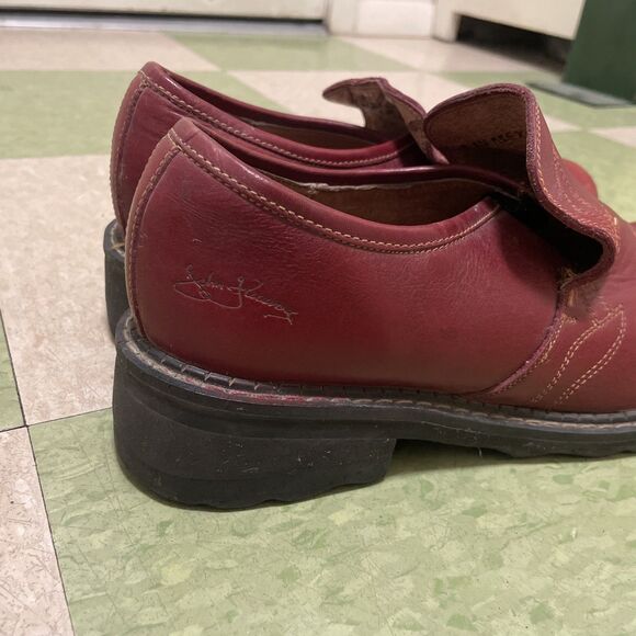 John Fluevog Shoes Red Leather Chunky Platform Grunge 10 Slip On - Picture 2 of 12
